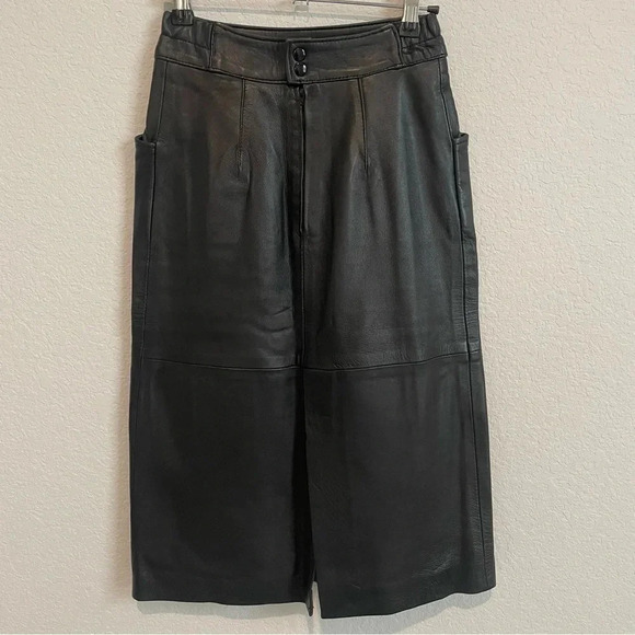 Vintage Enrique Hidalgo Pedrola Leather Maxi Skirt Black   Small - Picture 2 of 15